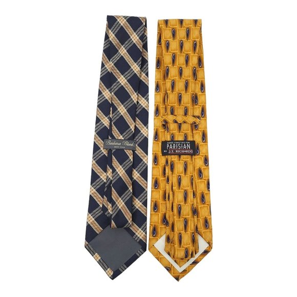 Barbara Blank J Z Richards Silk Ties Navy Plaid Yellow Paisley Lot Of 2 - Picture 3 of 10